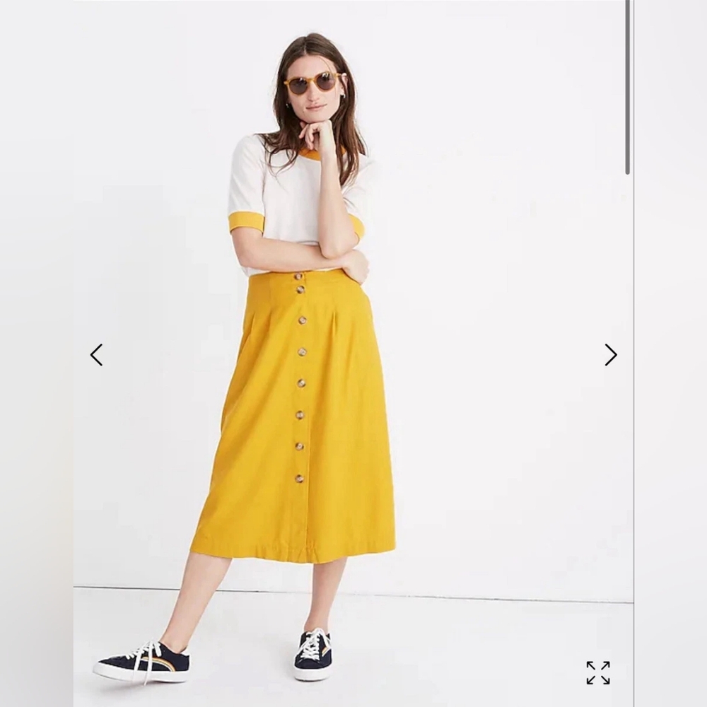 Madewell Yellow Midi Buttoned Skirt